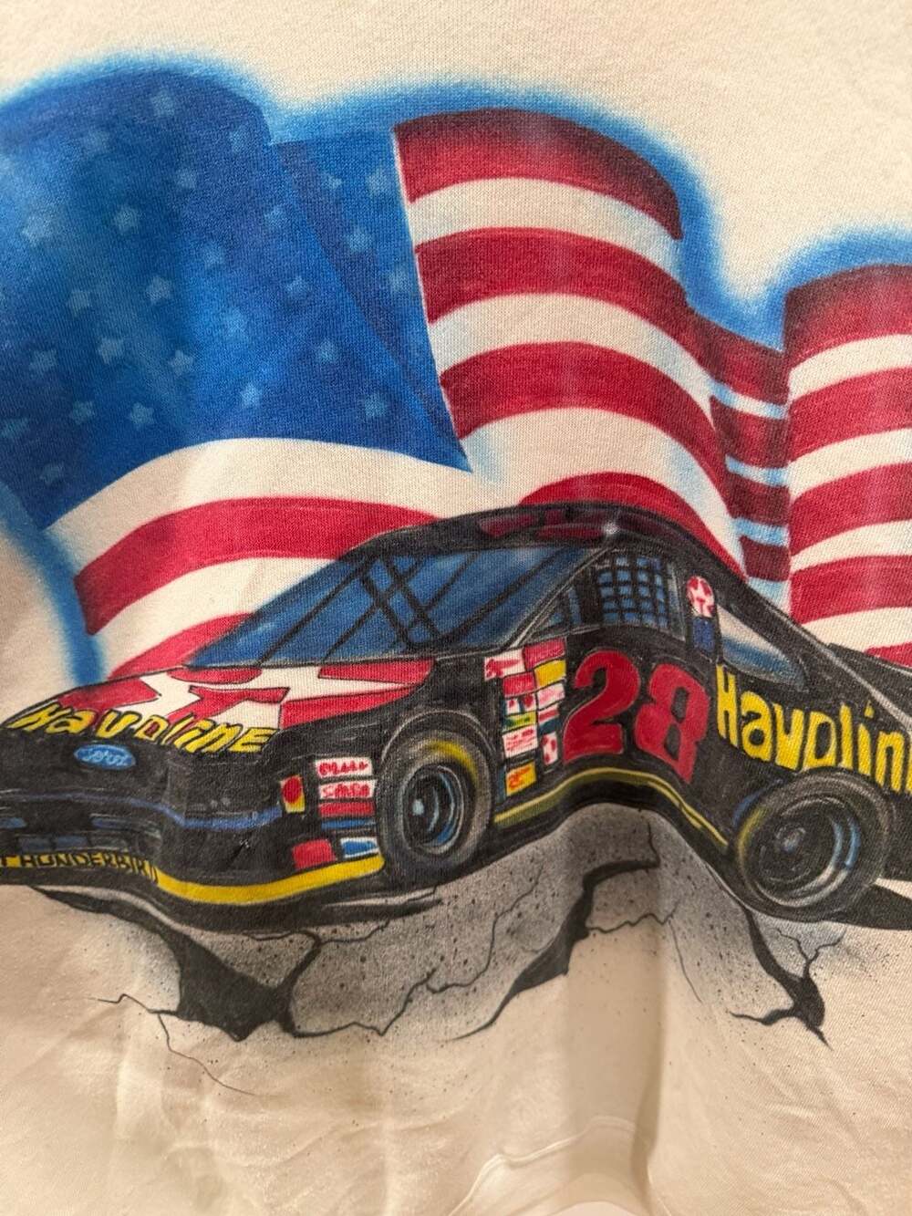 Vintage Davey Allison #28 Havoline Ford Thunderbird NASCAR Sweatshirt Thrashed - Picture 3 of 8